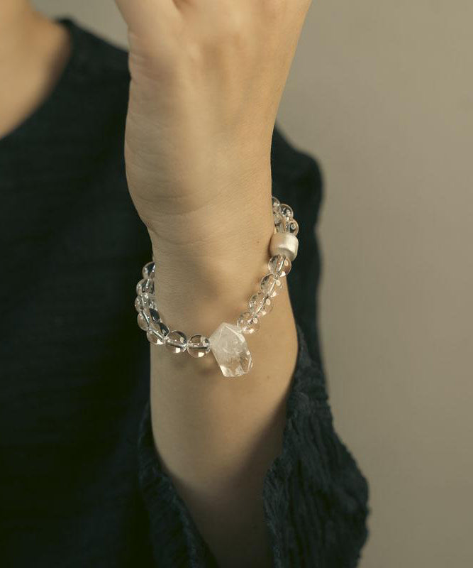 Brief White Weave Crystal Asymmetrical Gem Stone Charm Bracelet