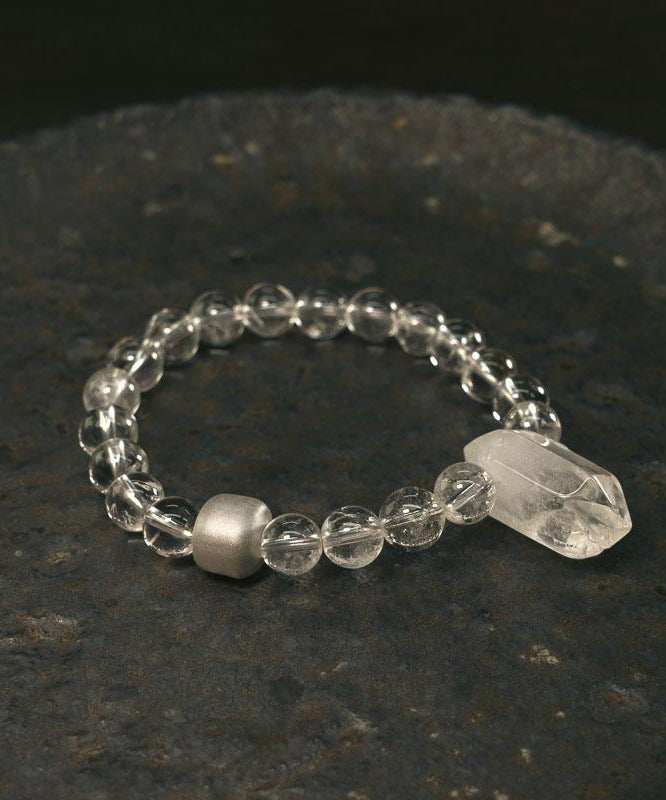 Brief White Weave Crystal Asymmetrical Gem Stone Charm Bracelet