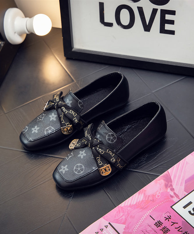 Brown Faux Leather Bow Splicing Penny Loafers