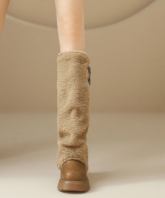 Brown Platform Teddy Faux Fur Stylish Splicing Boots