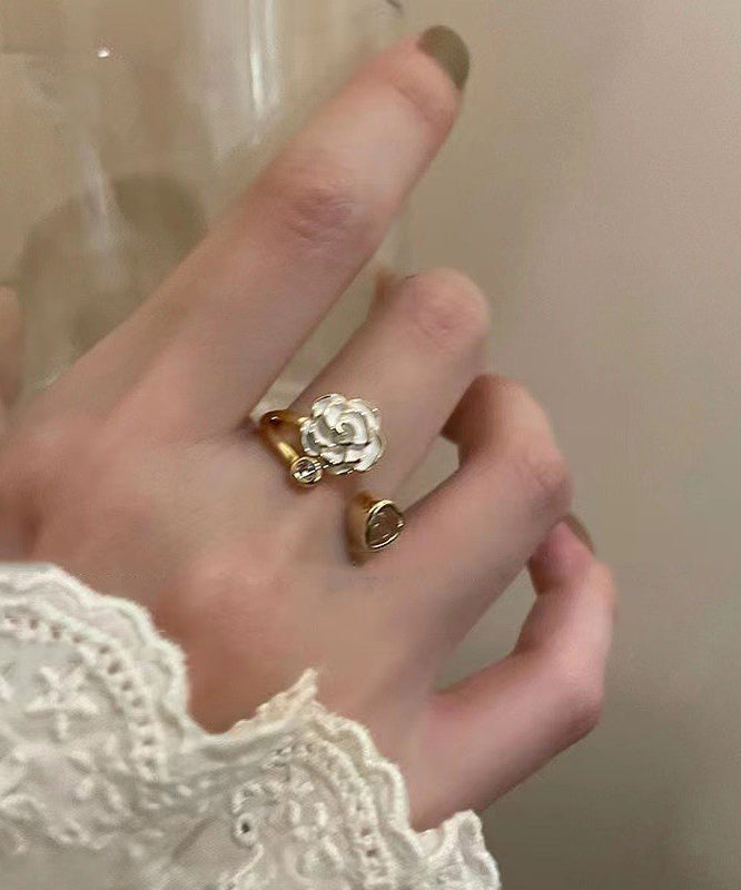 Camellia Heart Ring Womens Design Open Adjustable Finger Two-Piece Set