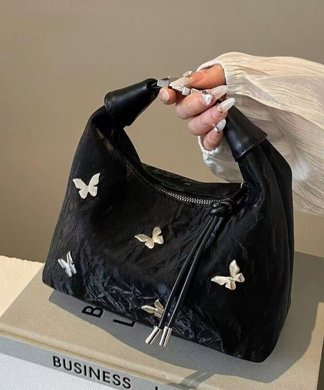 Casual Black Butterfly Decorated Durable Nylon Tote Handbag