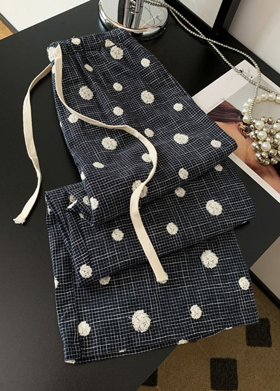 Casual Black Embroidered Tie Waist Wide Leg Pants Fall