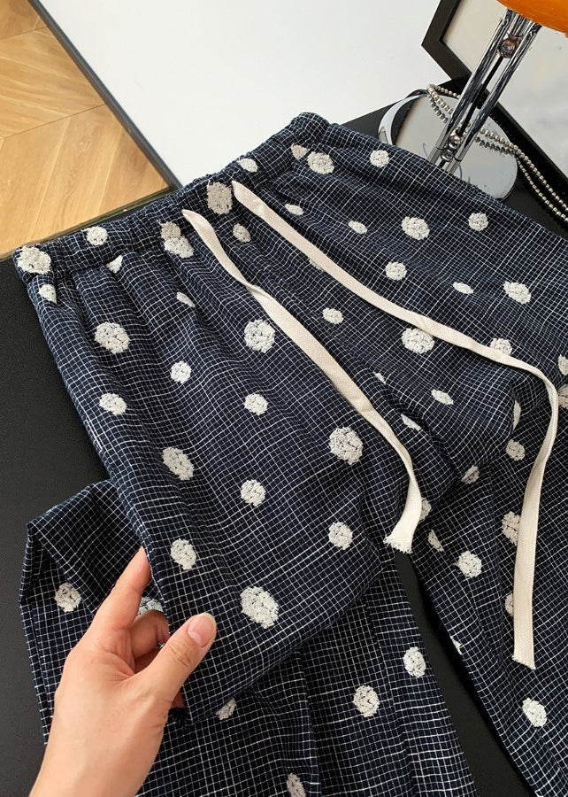 Casual Black Embroidered Tie Waist Wide Leg Pants Fall