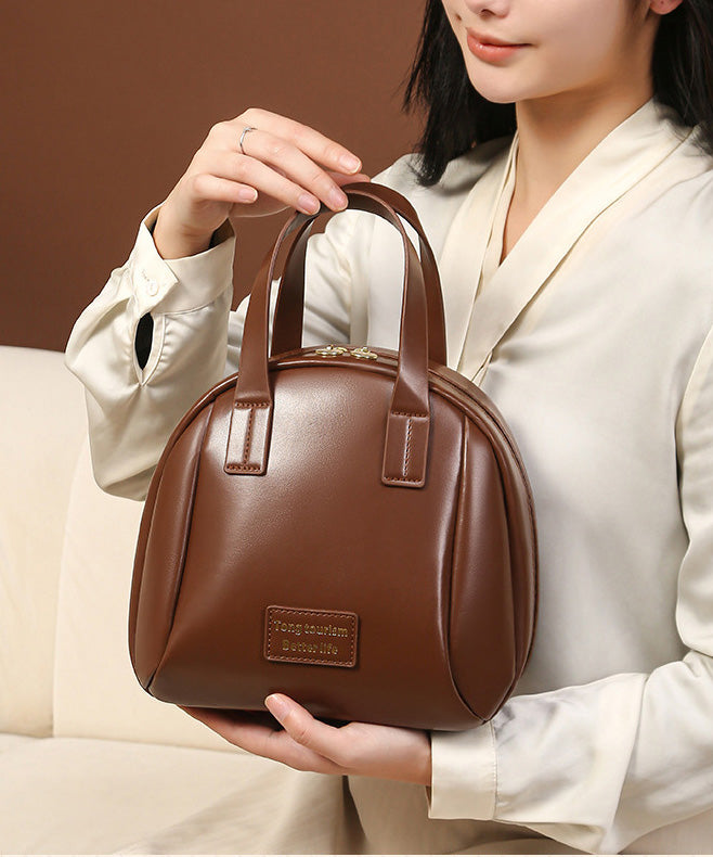 Casual Brown Solid Durable Faux Leather Tote Handbag