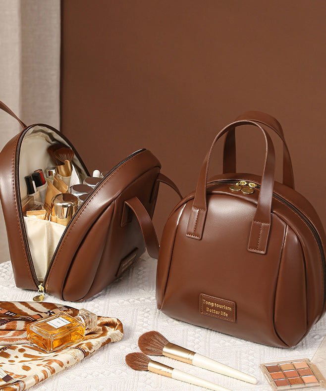 Casual Brown Solid Durable Faux Leather Tote Handbag