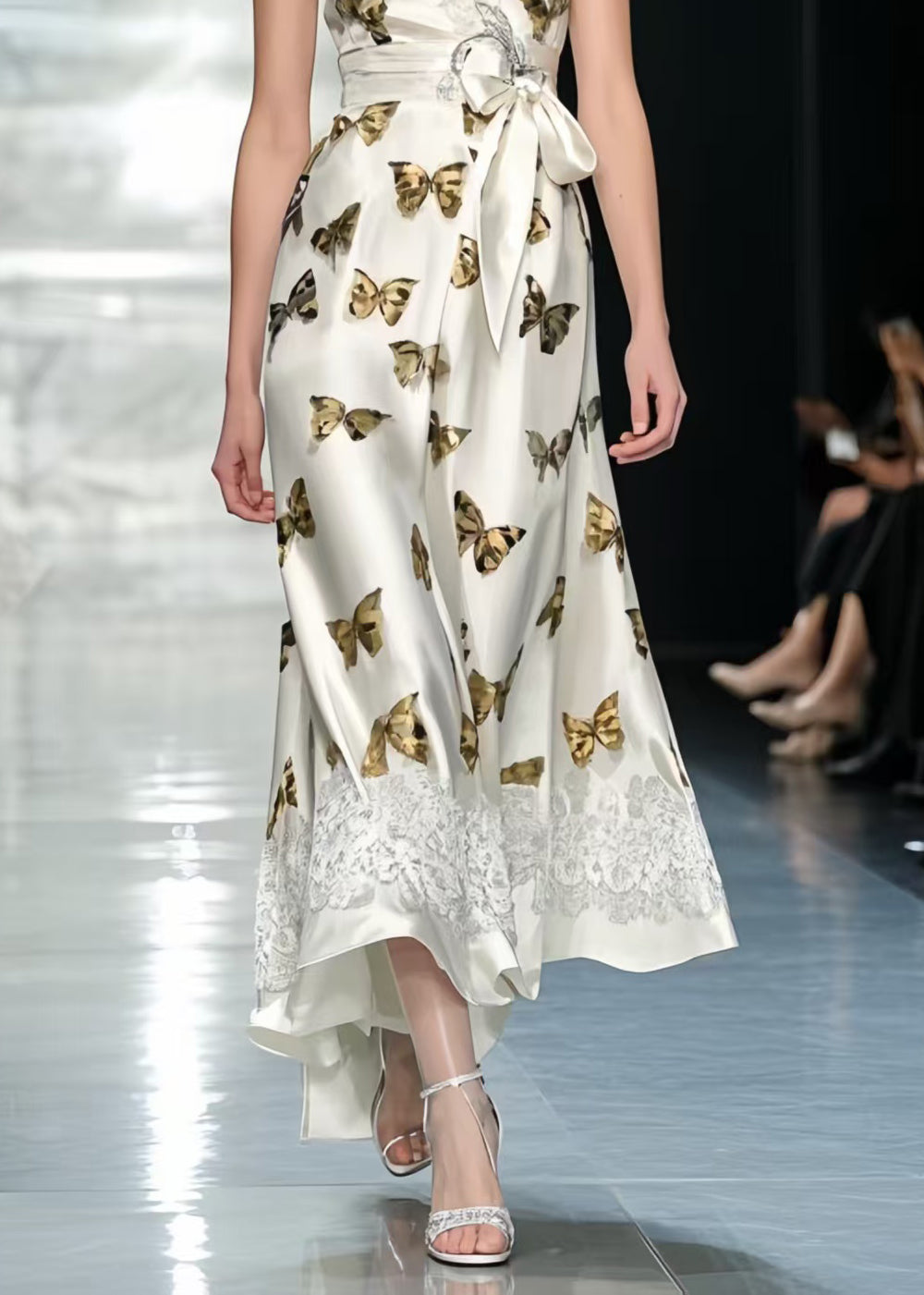 Casual Butterfly Print Draping Silk Bow Dresses Summer