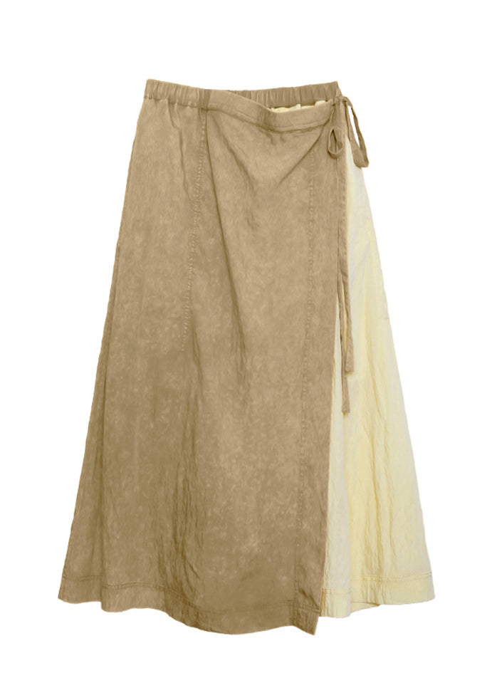 Casual Camel Wrinkled Asymmetrical Patchwork Cotton Skirt Summer