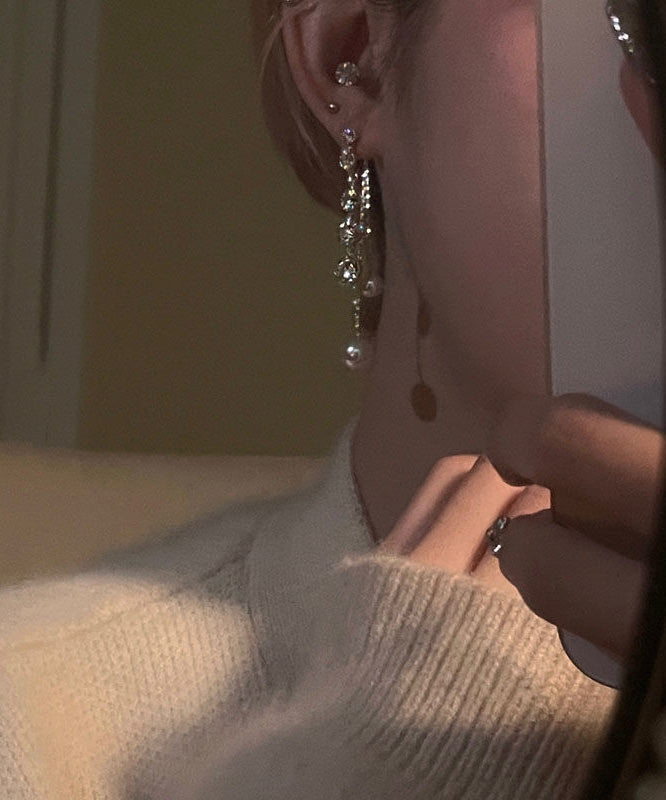 Casual Gold Copper Alloy Zircon Pearl Tassel Drop Earrings