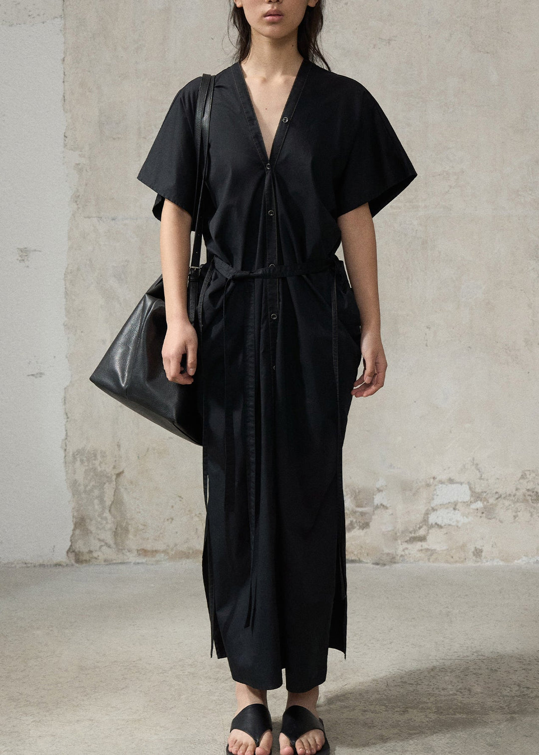 Casual Green V Neck Side Open Cotton Long Dresses Summer