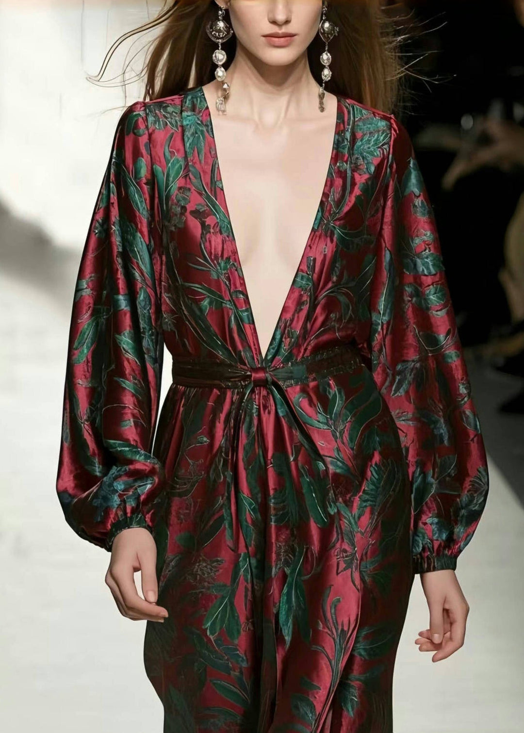 Casual Mulberry V Neck Print Silk Vacation Dresses Spring