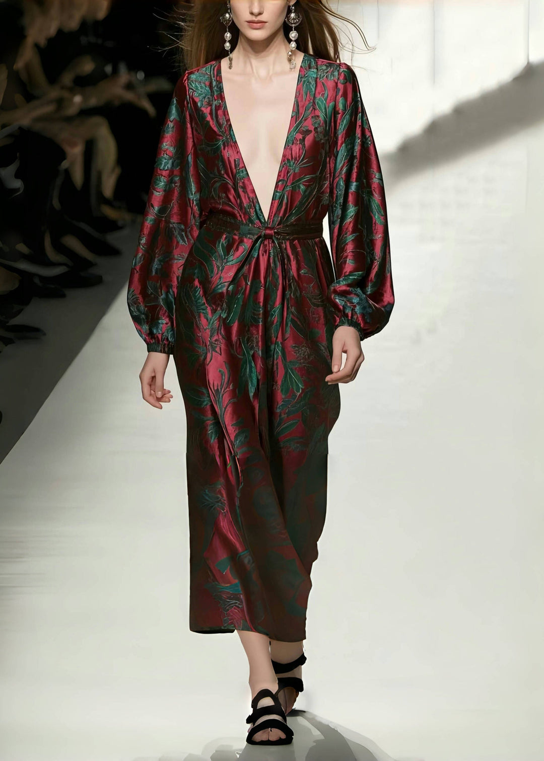 Casual Mulberry V Neck Print Silk Vacation Dresses Spring