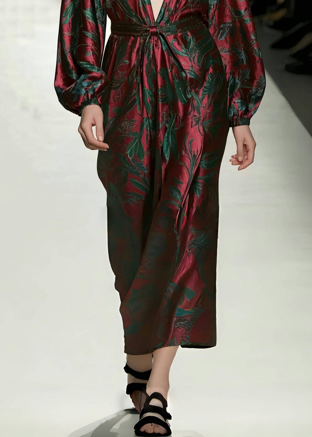 Casual Mulberry V Neck Print Silk Vacation Dresses Spring