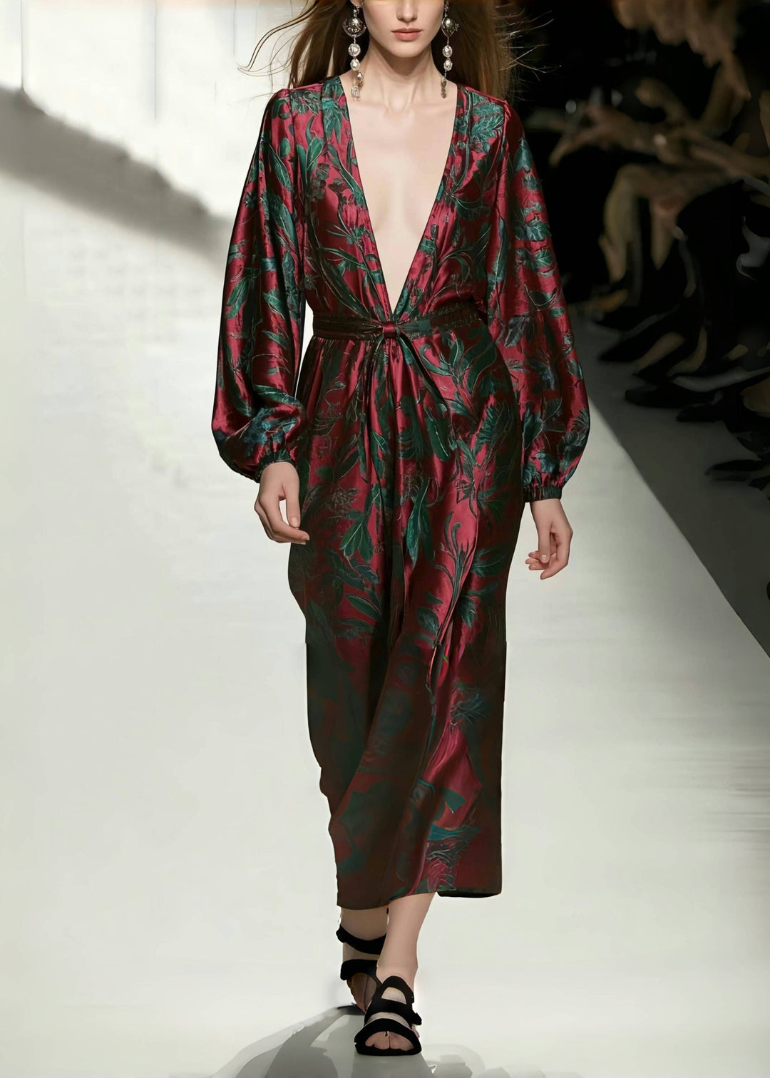 Casual Mulberry V Neck Print Silk Vacation Dresses Spring