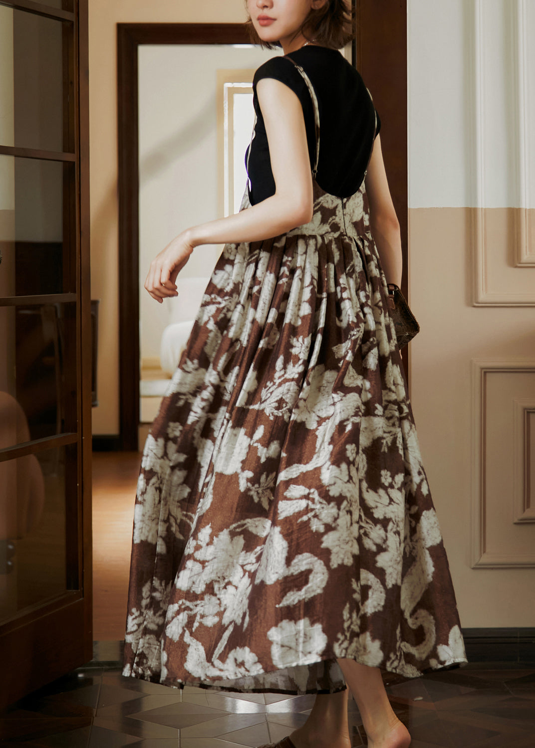 Casual Print Wrinkled Cotton Spaghetti Strap Dress Summer