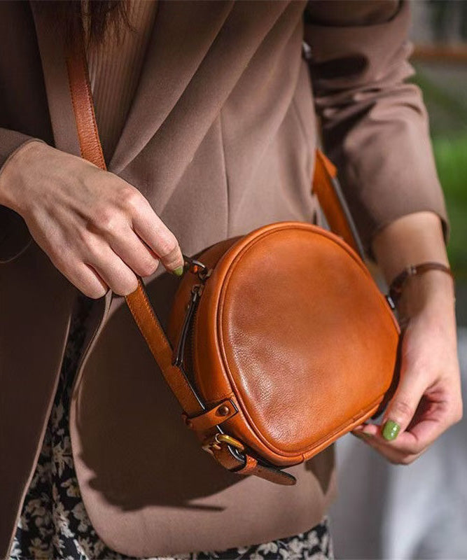 Casual Solid Durable Leather CrossBody Round Bag