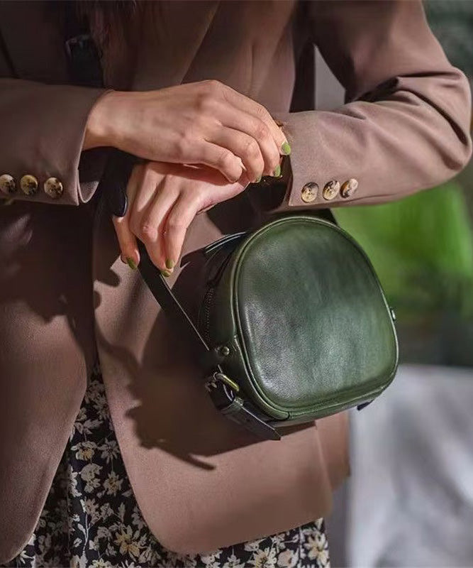 Casual Solid Durable Leather CrossBody Round Bag