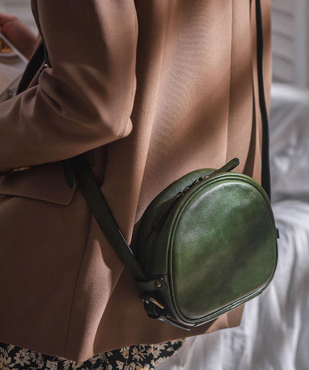 Casual Solid Durable Leather CrossBody Round Bag