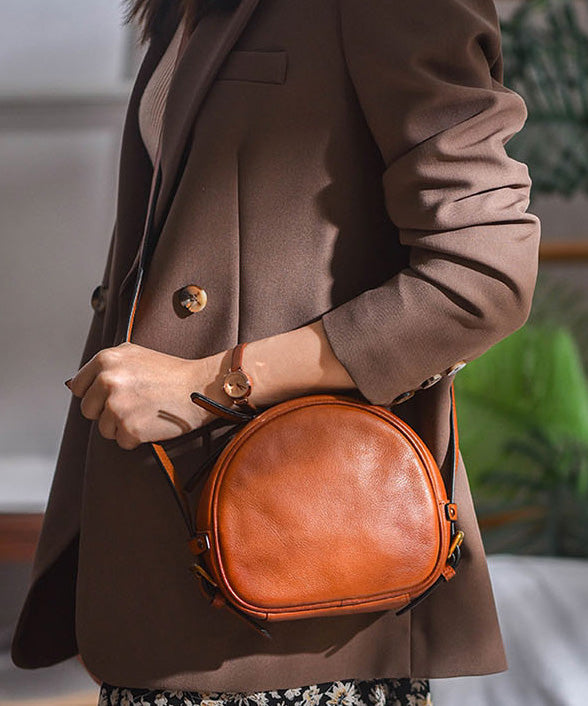 Casual Solid Durable Leather CrossBody Round Bag