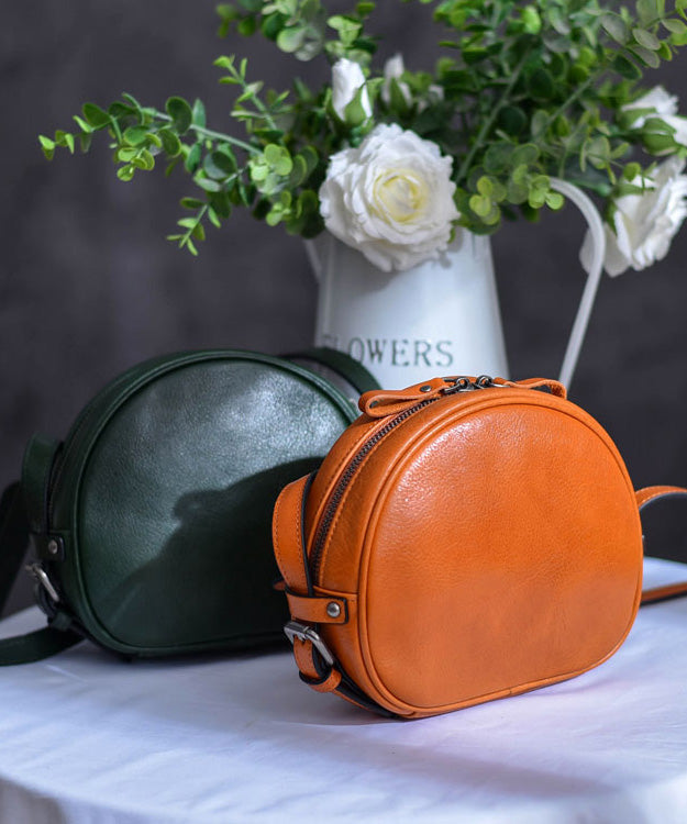 Casual Solid Durable Leather CrossBody Round Bag