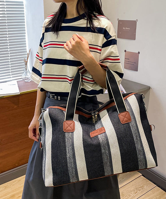 Casual Striped Large Capacity Canvas Tote Handbag
