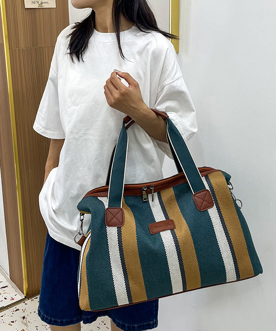 Casual Striped Large Capacity Canvas Tote Handbag