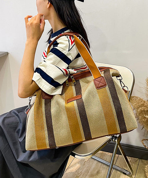 Casual Striped Large Capacity Canvas Tote Handbag
