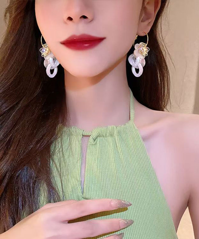Casual White Acrylic Alloy Zircon Resin Floral Drop Earrings