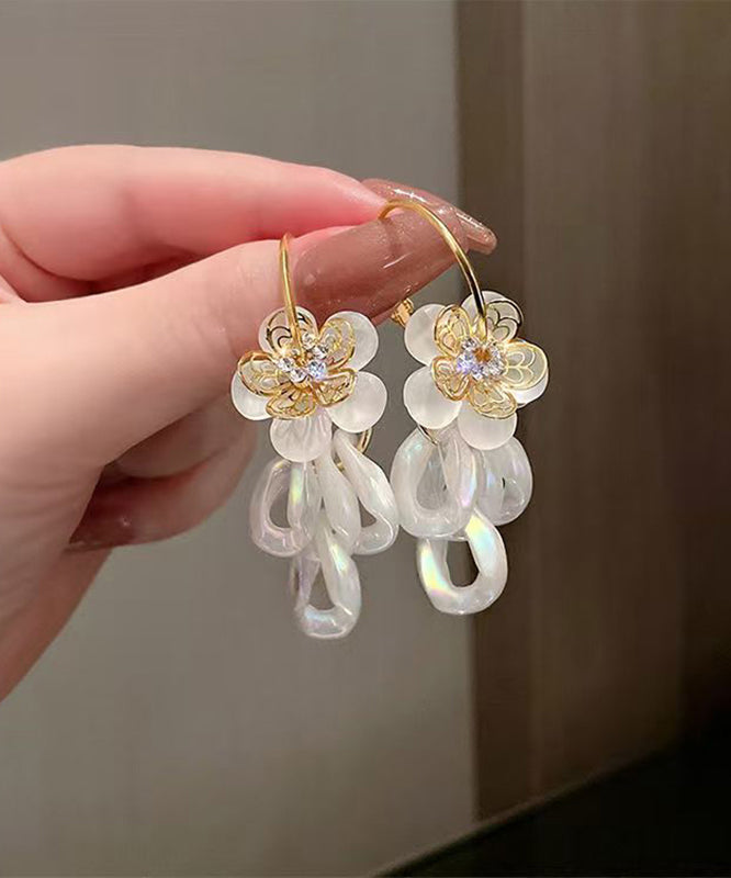 Casual White Acrylic Alloy Zircon Resin Floral Drop Earrings