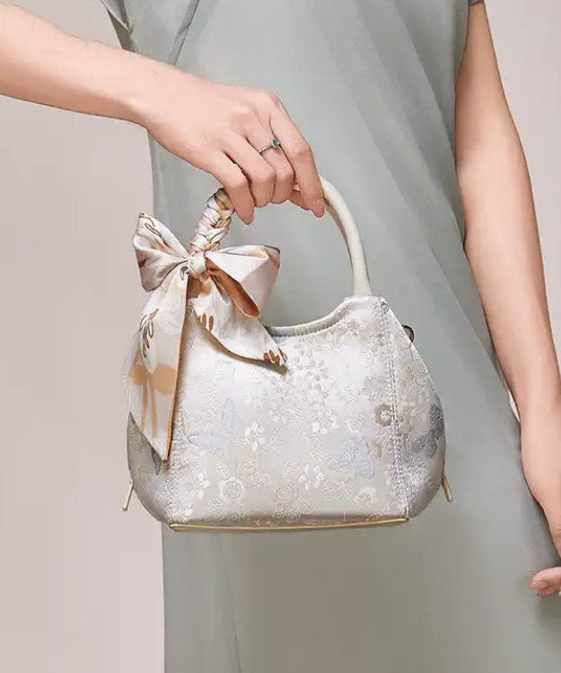 Chic Beige Bow Jacquard Cotton Tote Bag