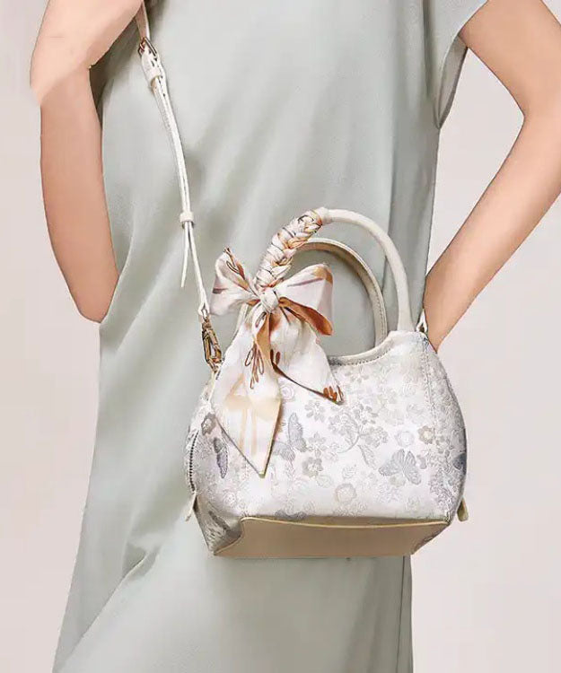 Chic Beige Bow Jacquard Cotton Tote Bag