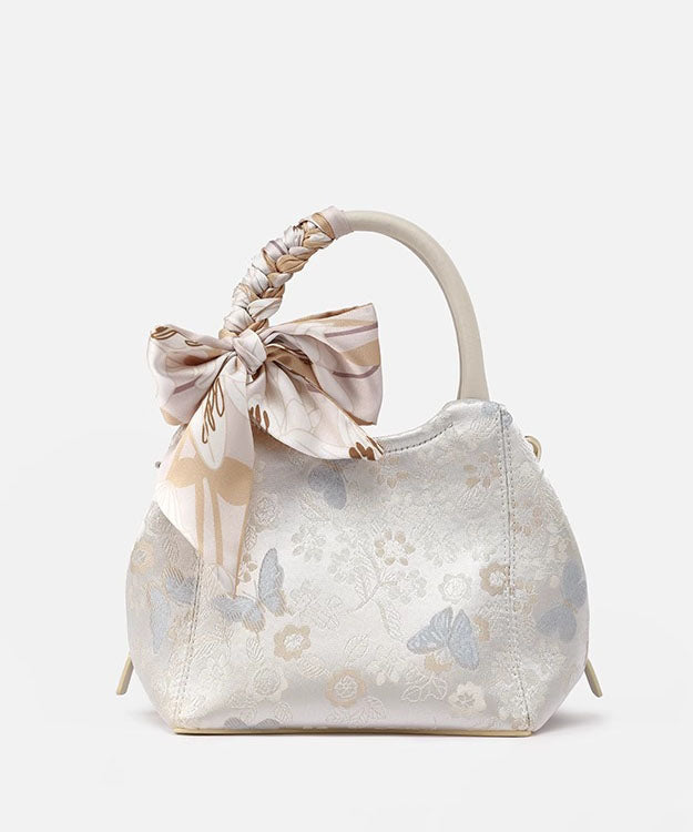 Chic Beige Bow Jacquard Cotton Tote Bag