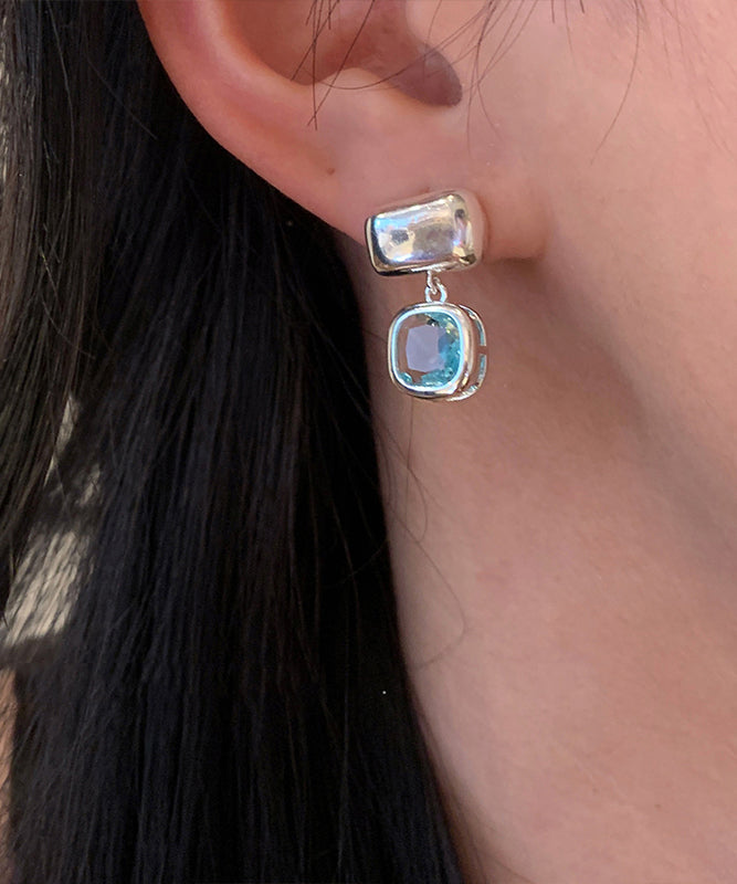 Chic Blue Alloy Crystal Drop Earrings