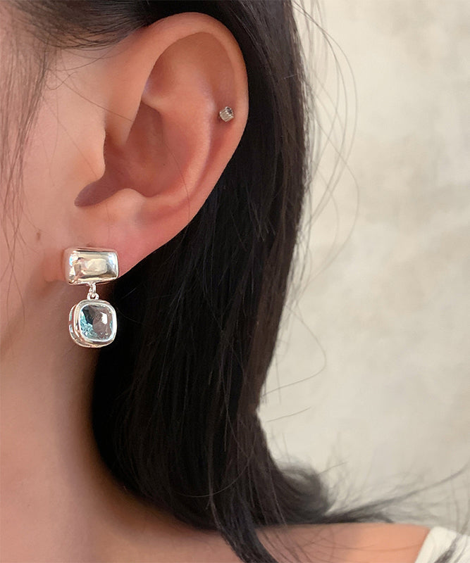 Chic Blue Alloy Crystal Drop Earrings