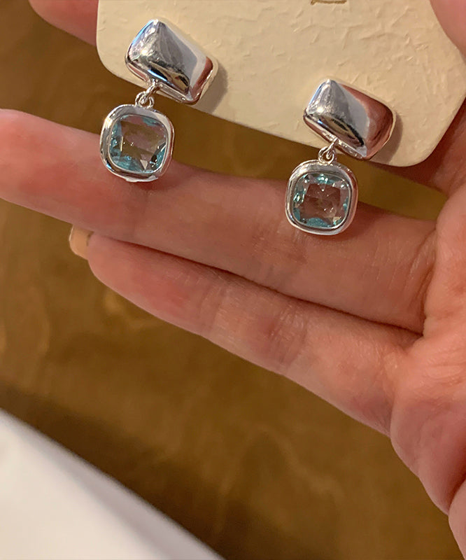 Chic Blue Alloy Crystal Drop Earrings