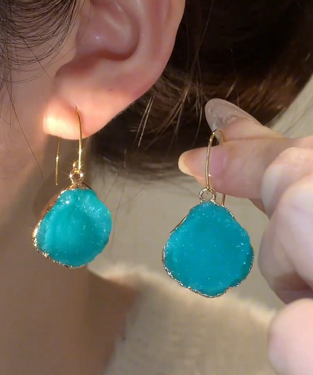 Chic Blue Copper Alloy Asymmetrical Gem Stone Drop Earrings