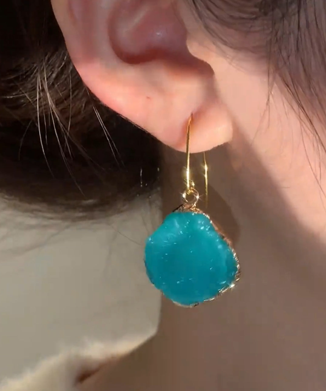 Chic Blue Copper Alloy Asymmetrical Gem Stone Drop Earrings