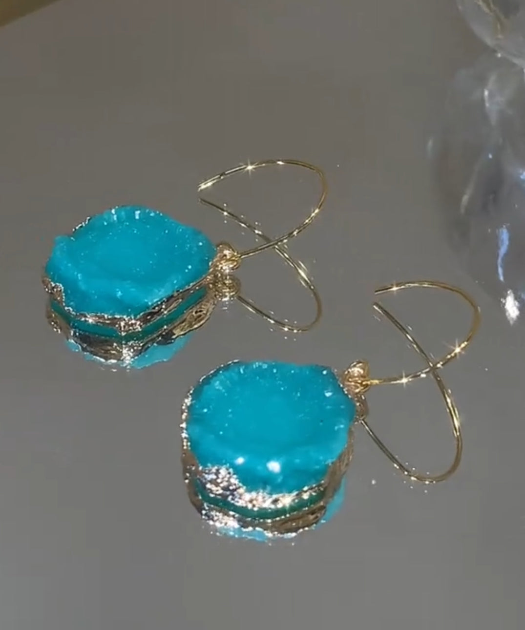 Chic Blue Copper Alloy Asymmetrical Gem Stone Drop Earrings