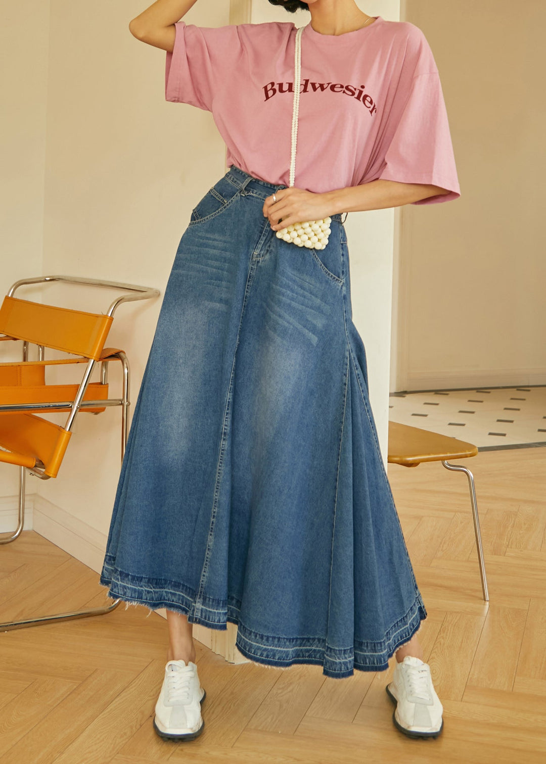 Chic Blue Pockets High Waist Denim Skirt Fall