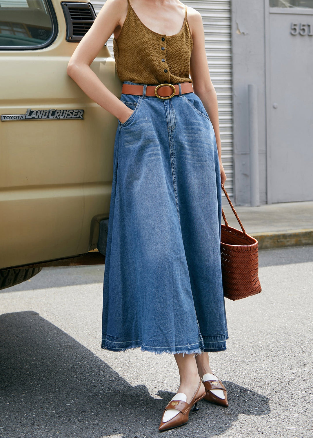 Chic Blue Pockets High Waist Denim Skirt Fall