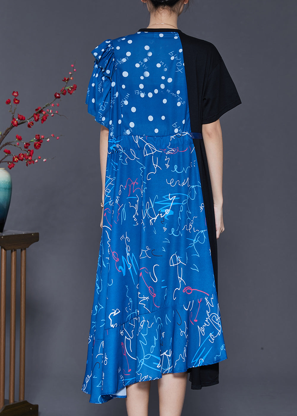 Chic Colorblock Asymmetrical Patchwork Cotton Long Dress Summer