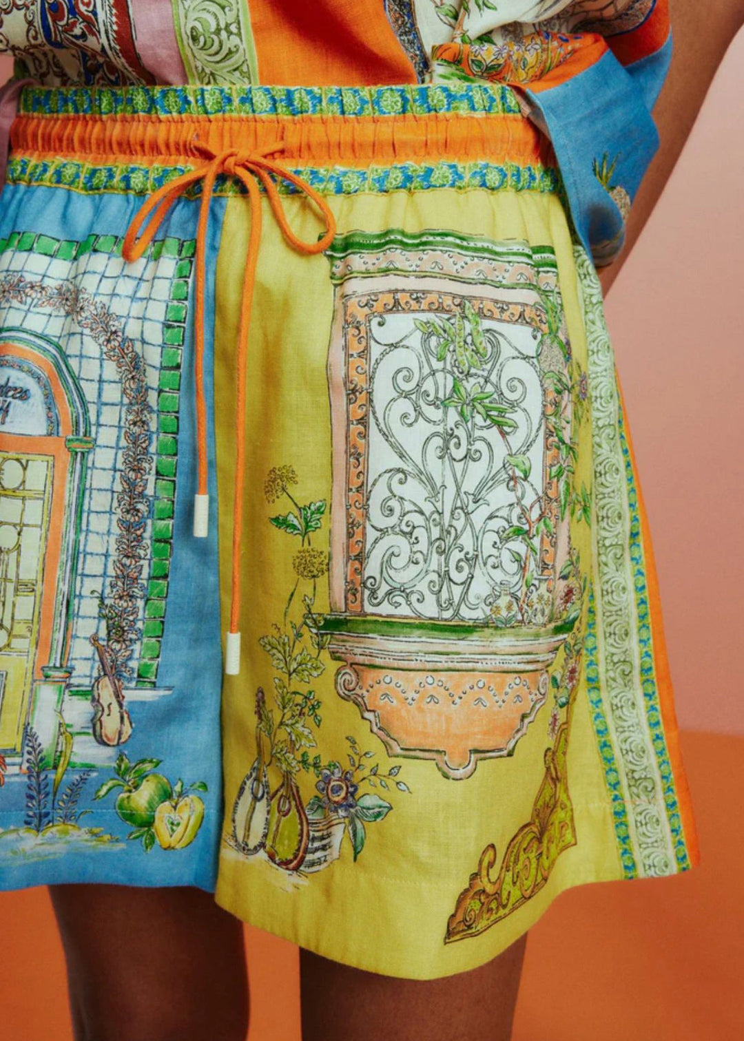 Chic Colorblock Peter Pan Collar Print Cotton Two Pieces Set Half Sleeve