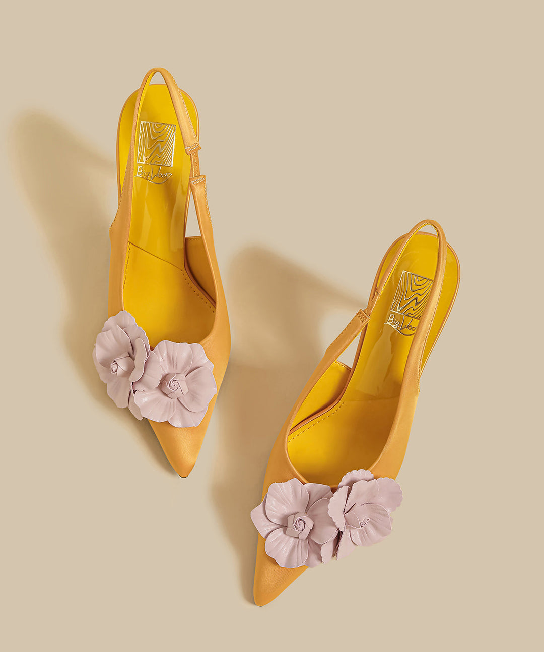 Chic Floral Splicing Stiletto Sandals Yellow Faux Leather