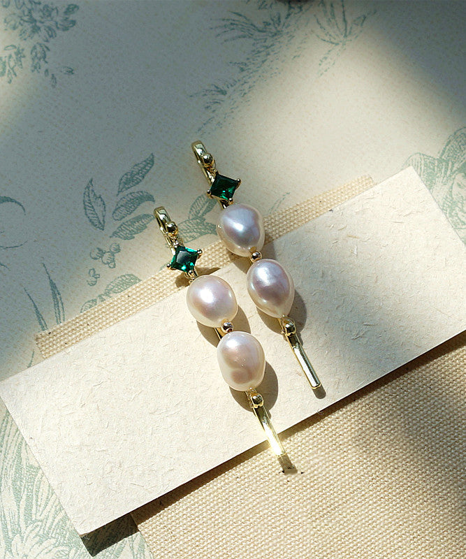 Chic Gold Alloy Zircon Pearl Emerald A Pair Hairpin