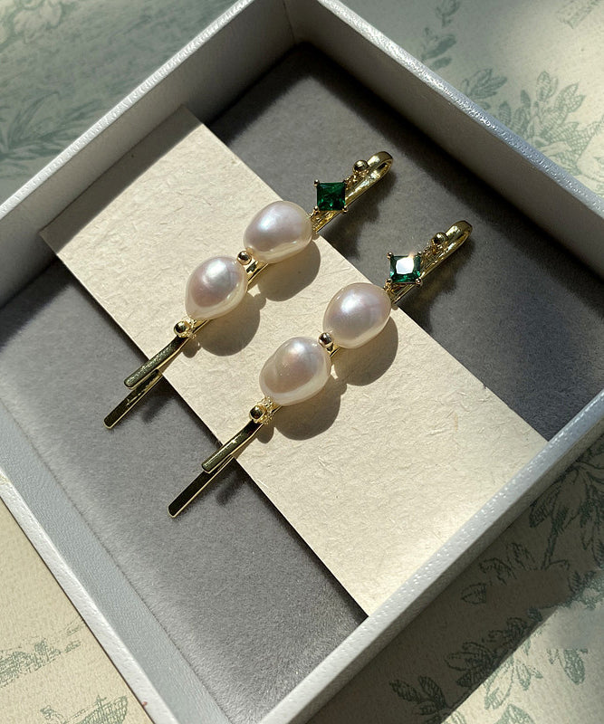 Chic Gold Alloy Zircon Pearl Emerald A Pair Hairpin