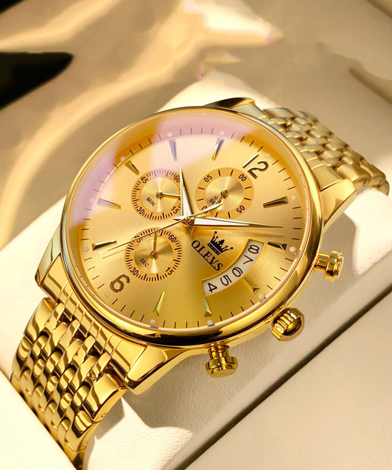 Chic Gold Stainless Steel Quartz Movement Machinery Watches
