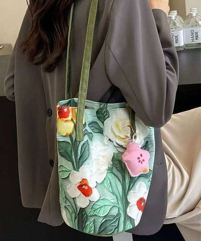 Chic Grass Green Paitings Large Capacity Bucket Bag