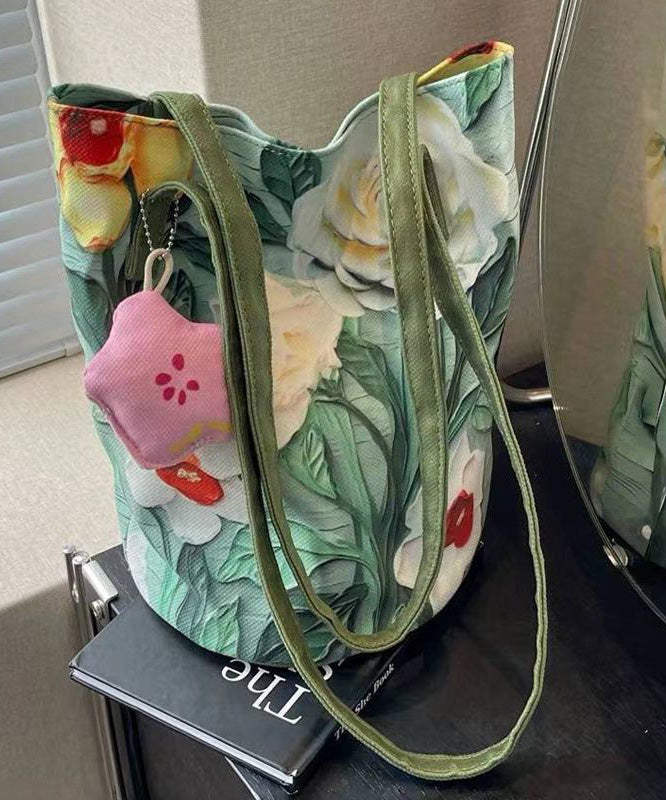 Chic Grass Green Paitings Large Capacity Bucket Bag