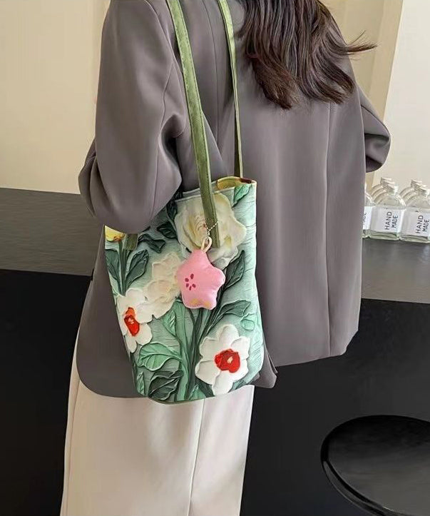 Chic Grass Green Paitings Large Capacity Bucket Bag