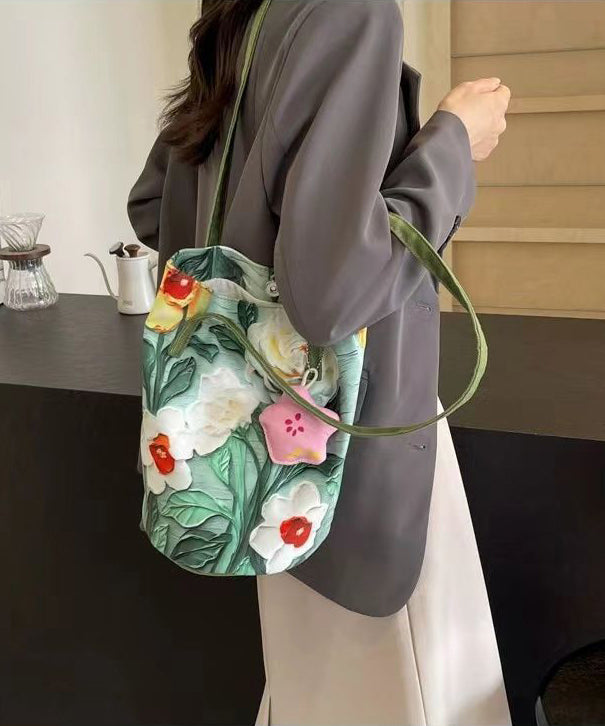 Chic Grass Green Paitings Large Capacity Bucket Bag